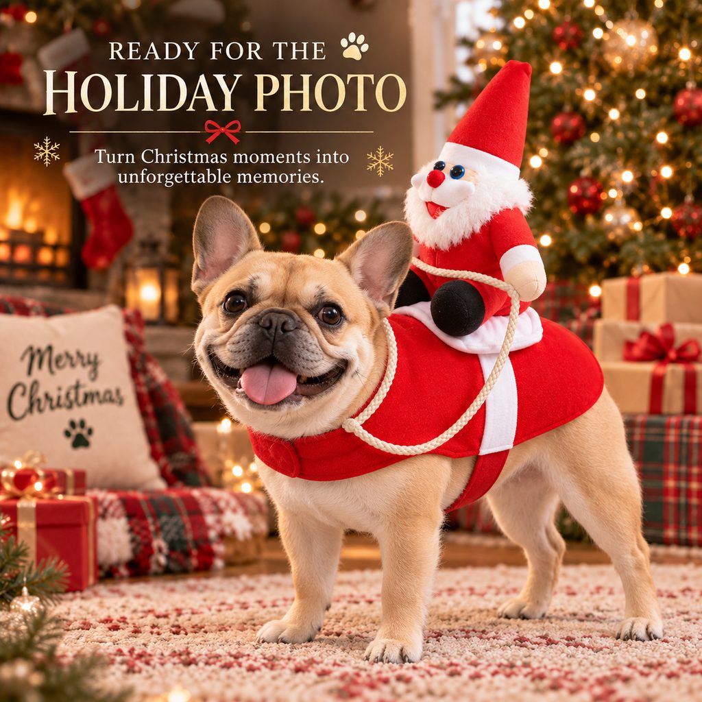 Ortekor Santa Rider Pet Christmas Costume for Holiday Photos & Parties - Funny 3D Dog & Cat Outfit with Easy Velcro Fit
