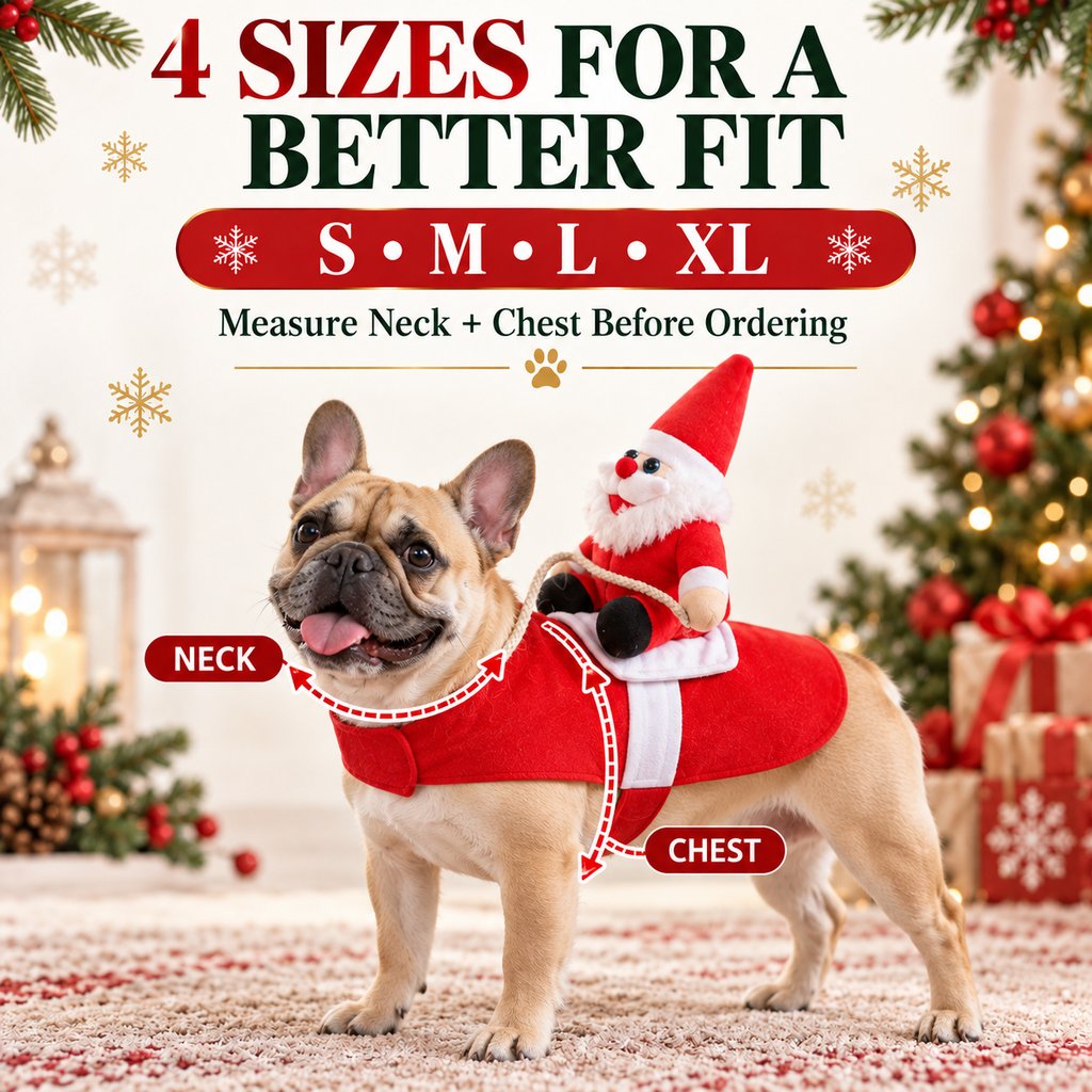 Ortekor Santa Rider Pet Christmas Costume for Holiday Photos & Parties - Funny 3D Dog & Cat Outfit with Easy Velcro Fit