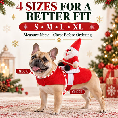 Ortekor Santa Rider Pet Christmas Costume for Holiday Photos & Parties - Funny 3D Dog & Cat Outfit with Easy Velcro Fit