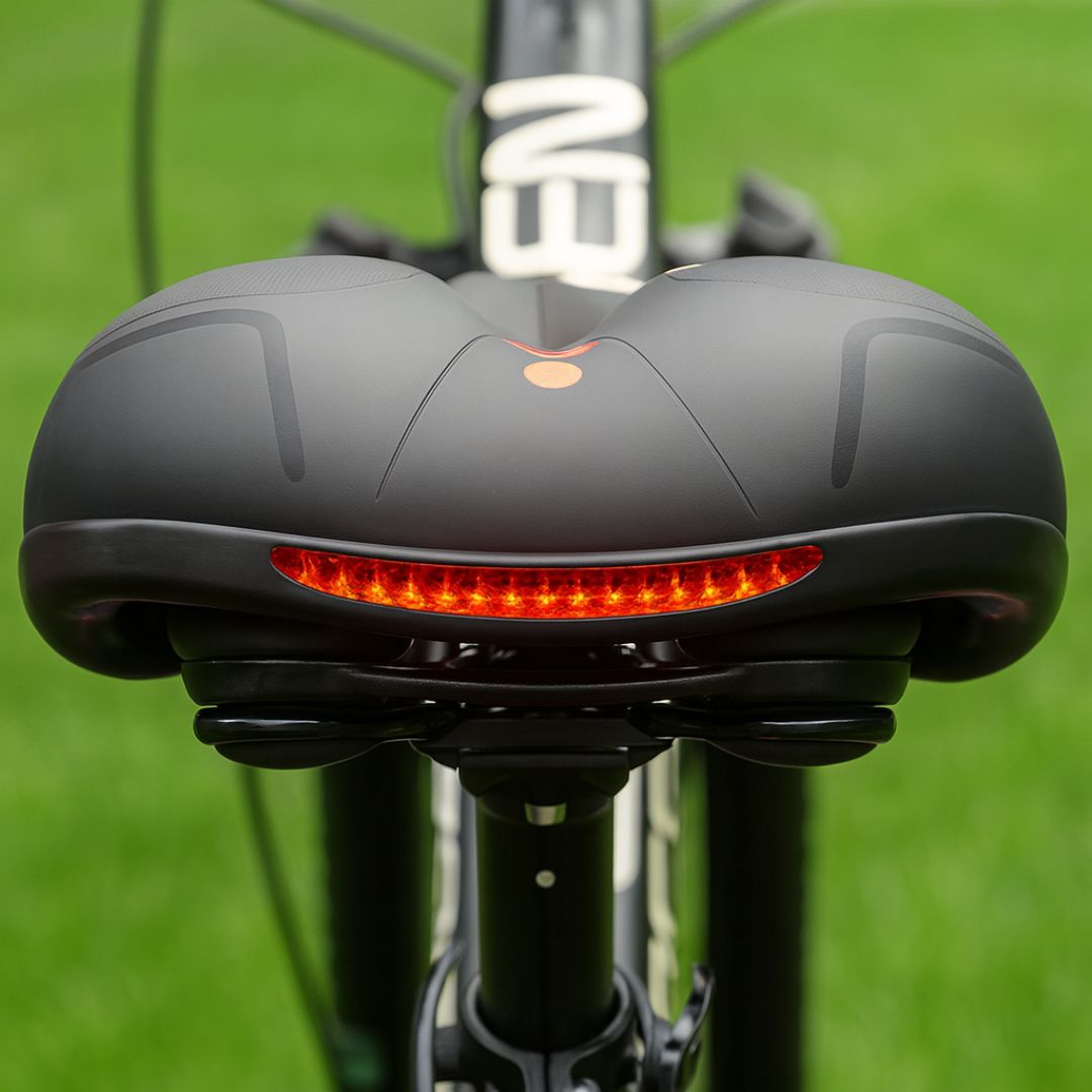 Cushioned Bicycle Seat with Built-In Suspension & Reflector for Road & Mountain Bikes, Comfort Gel Foam Padded Bike Saddle for Men Women