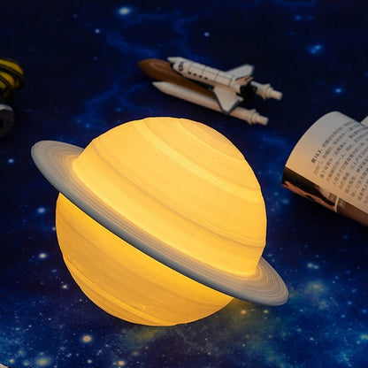 Saturn Planet Desk Lamp 6-Inch 3D Printed Sphere LED with Remote Control Dual-Tone Lighting USB Rechargeable Wireless Tabletop Night Light f