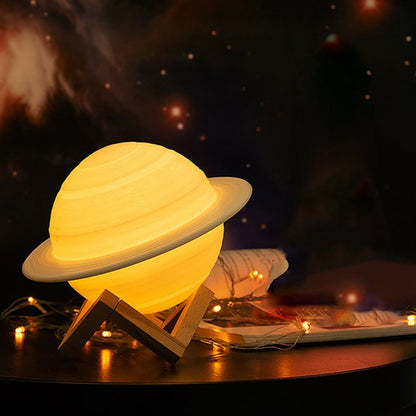 Saturn Planet Desk Lamp 6-Inch 3D Printed Sphere LED with Remote Control Dual-Tone Lighting USB Rechargeable Wireless Tabletop Night Light f