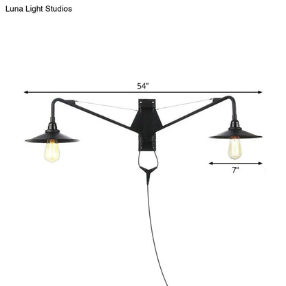 Industrial Swing Arm Wall Sconce Black Metal Shade Adjustable Long Reach Plug-In Hardwired Edison Vintage Loft Farmhouse