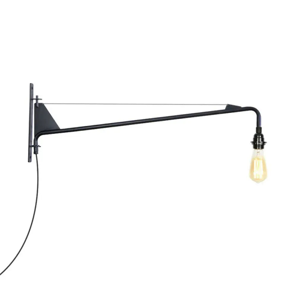 Industrial Swing Arm Wall Sconce Black Metal Shade Adjustable Long Reach Plug-In Hardwired Edison Vintage Loft Farmhouse