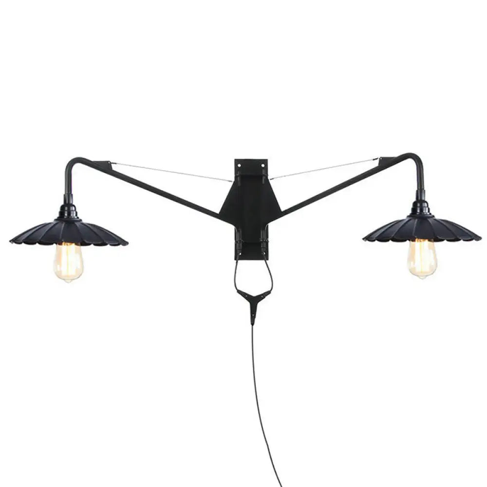 Industrial Swing Arm Wall Sconce Black Metal Shade Adjustable Long Reach Plug-In Hardwired Edison Vintage Loft Farmhouse