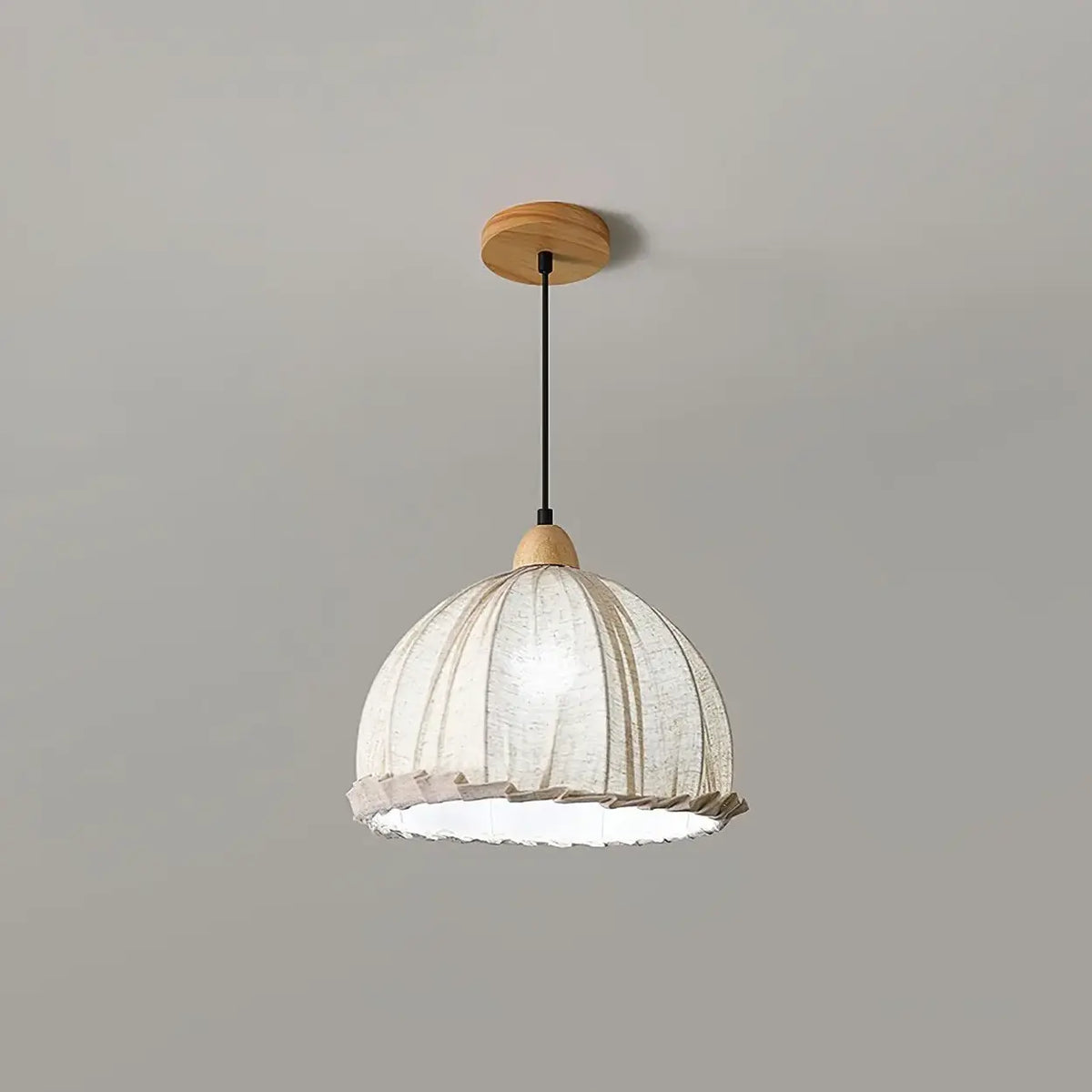 Wood & Linen Drum Ceiling Light 59 in Drop for Dining Tables Kitchen Islands E27 Socket Adjustable Hanging Fixture Natural Minimalist