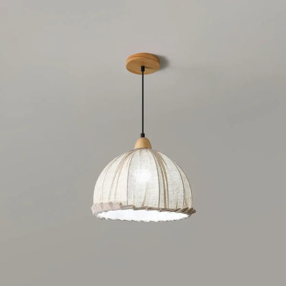 Wood & Linen Drum Ceiling Light 59 in Drop for Dining Tables Kitchen Islands E27 Socket Adjustable Hanging Fixture Natural Minimalist