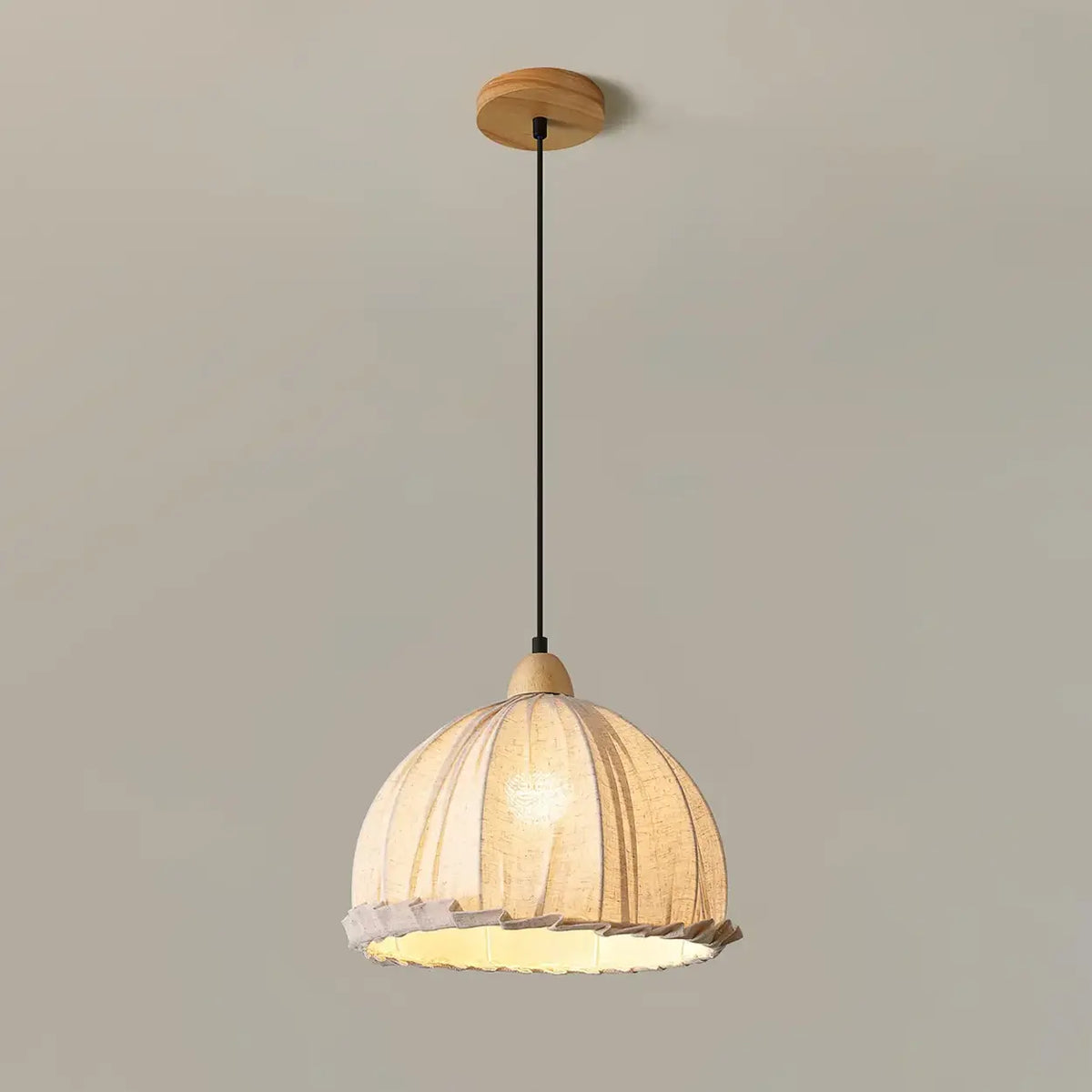 Wood & Linen Drum Ceiling Light 59 in Drop for Dining Tables Kitchen Islands E27 Socket Adjustable Hanging Fixture Natural Minimalist
