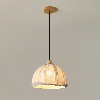 Wood & Linen Drum Ceiling Light 59 in Drop for Dining Tables Kitchen Islands E27 Socket Adjustable Hanging Fixture Natural Minimalist