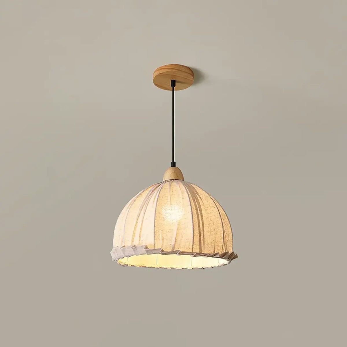 Wood & Linen Drum Ceiling Light 59 in Drop for Dining Tables Kitchen Islands E27 Socket Adjustable Hanging Fixture Natural Minimalist