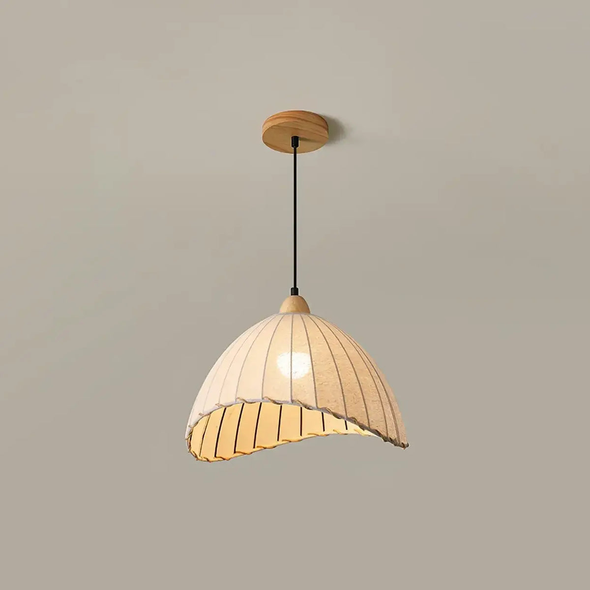 Wood & Linen Drum Ceiling Light 59 in Drop for Dining Tables Kitchen Islands E27 Socket Adjustable Hanging Fixture Natural Minimalist