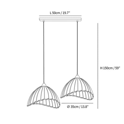Wood & Linen Drum Ceiling Light 59 in Drop for Dining Tables Kitchen Islands E27 Socket Adjustable Hanging Fixture Natural Minimalist
