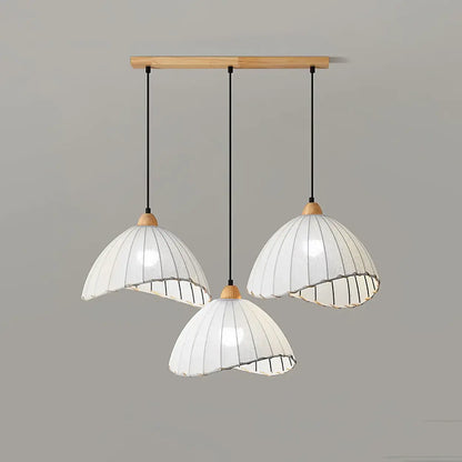 Wood & Linen Drum Ceiling Light 59 in Drop for Dining Tables Kitchen Islands E27 Socket Adjustable Hanging Fixture Natural Minimalist