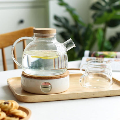 Elegant Scandinavian Teapot Set with Oak Tray & Candle Warmer | Tea Set for Adults, Perfect for Hot & Cold Beverages