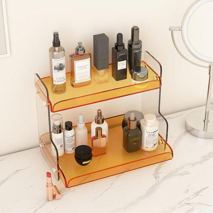 Acrylic Dual-Tier Vanity Organizer Purple 12.6 in Wide Bathroom Countertop Storage Rack for Makeup Skincare Toiletries