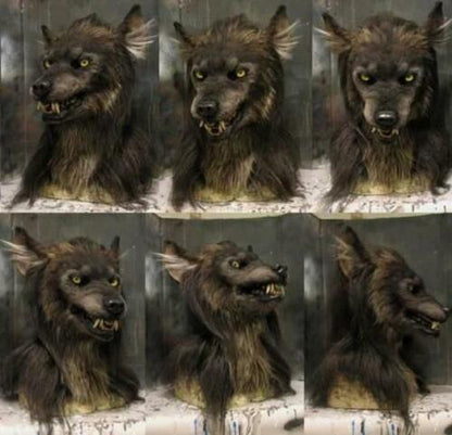 Werewolf Halloween Mask Full Head Latex Costume with Fur – Scary Animal Head Covering for Cosplay Parties Horror Themed Events Adults