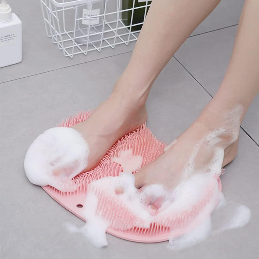 Foot Scrubber Mat with Suction Cups for Shower Floor – Massaging Silicone Bristles Exfoliate Feet Soles and Toes Without Bending