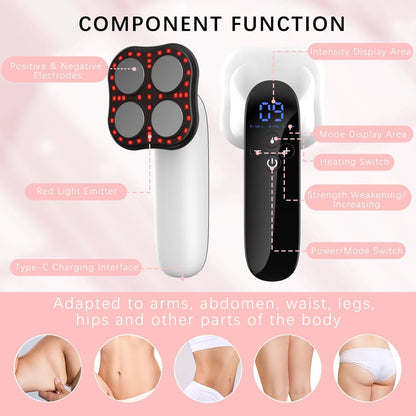Cordless Body Contouring Device with EMS RF Red Light Heat Therapy 40 Intensity Levels Rechargeable Handheld Massager for Smooth Firm Skin