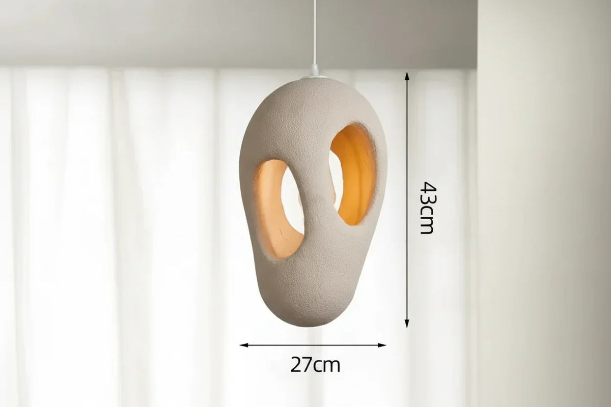Sculptural Resin Hanging Lamp 12-Inch Cream Organic Sphere Ceiling Fixture for Dining Room Kitchen Island Minimalist Japandi Ambient Lightin
