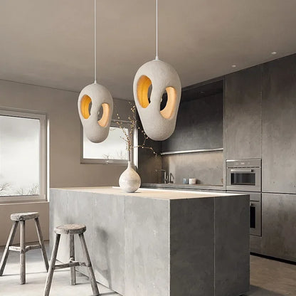 Sculptural Resin Hanging Lamp 12-Inch Cream Organic Sphere Ceiling Fixture for Dining Room Kitchen Island Minimalist Japandi Ambient Lightin