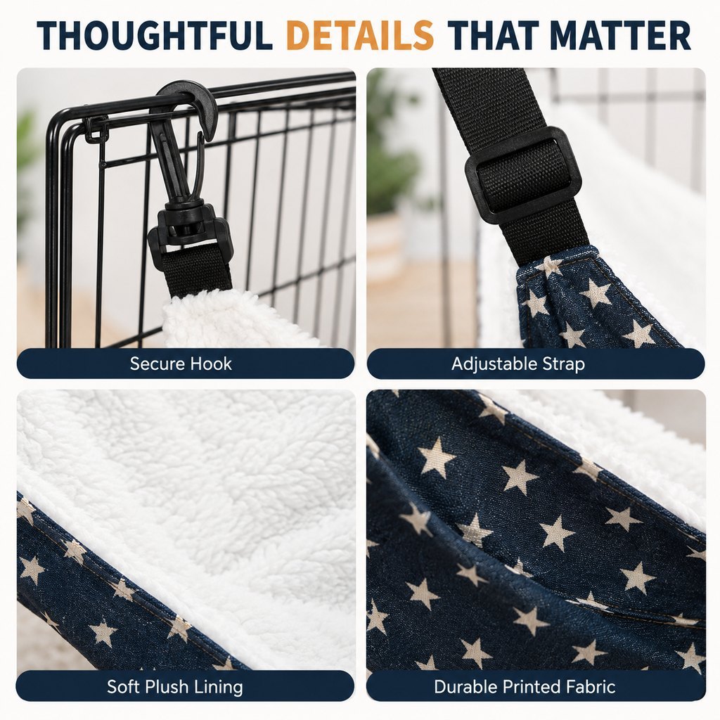 Ortekor Reversible Cat Cage Hammock with Adjustable Straps - Space-Saving Hanging Bed for Wire Crates
