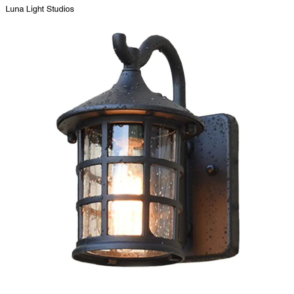 Farmhouse Outdoor Wall Sconce with Textured Glass Shade for Porch Patio Entryway - Lantern Design Exterior Light Fixture Hardwired