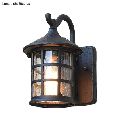 Farmhouse Outdoor Wall Sconce with Textured Glass Shade for Porch Patio Entryway - Lantern Design Exterior Light Fixture Hardwired