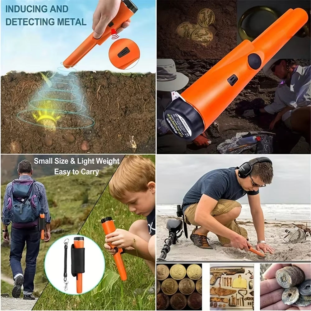 Handheld Metal Detector Pinpointer – IP66 Waterproof 360° Scan Treasure Finder with Dual Audio & Vibration Alert for Coin Hunting Relic