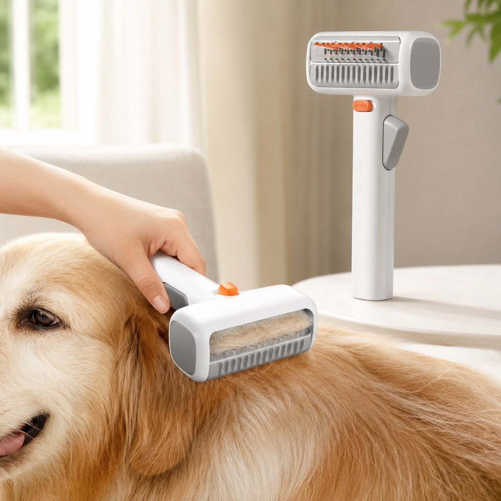 Ortekor Self-Cleaning Pet Grooming & Dematting Brush for Cats & Dogs - At-Home Deshedding Comb for Loose Fur, Tangles & Couch Hair