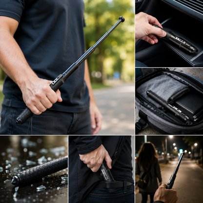 Hiking Poles for Men, Telescopic Trekking Pole with Quick Deploy Mechanism, Adjustable Walking Stick for Self Defense