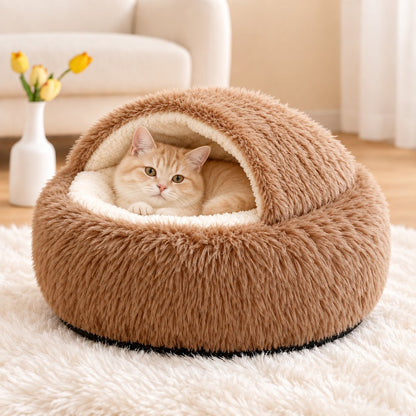 Ortekor Calming Semi-Enclosed Cat Bed for Cozy Sleep, Soft Warm Cave Bed for Indoor Cats & Small Pets