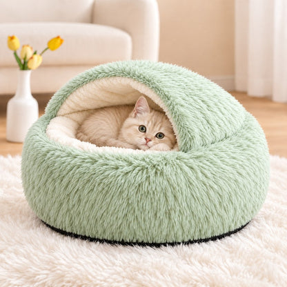 Ortekor Calming Semi-Enclosed Cat Bed for Cozy Sleep, Soft Warm Cave Bed for Indoor Cats & Small Pets