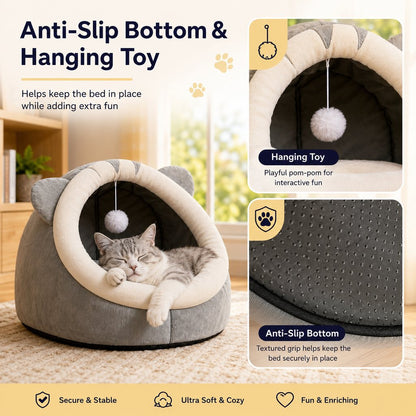 Ortekor Semi-Enclosed Plush Pet Bed for Cats & Small Dogs - Cozy Indoor Hideaway for Rest