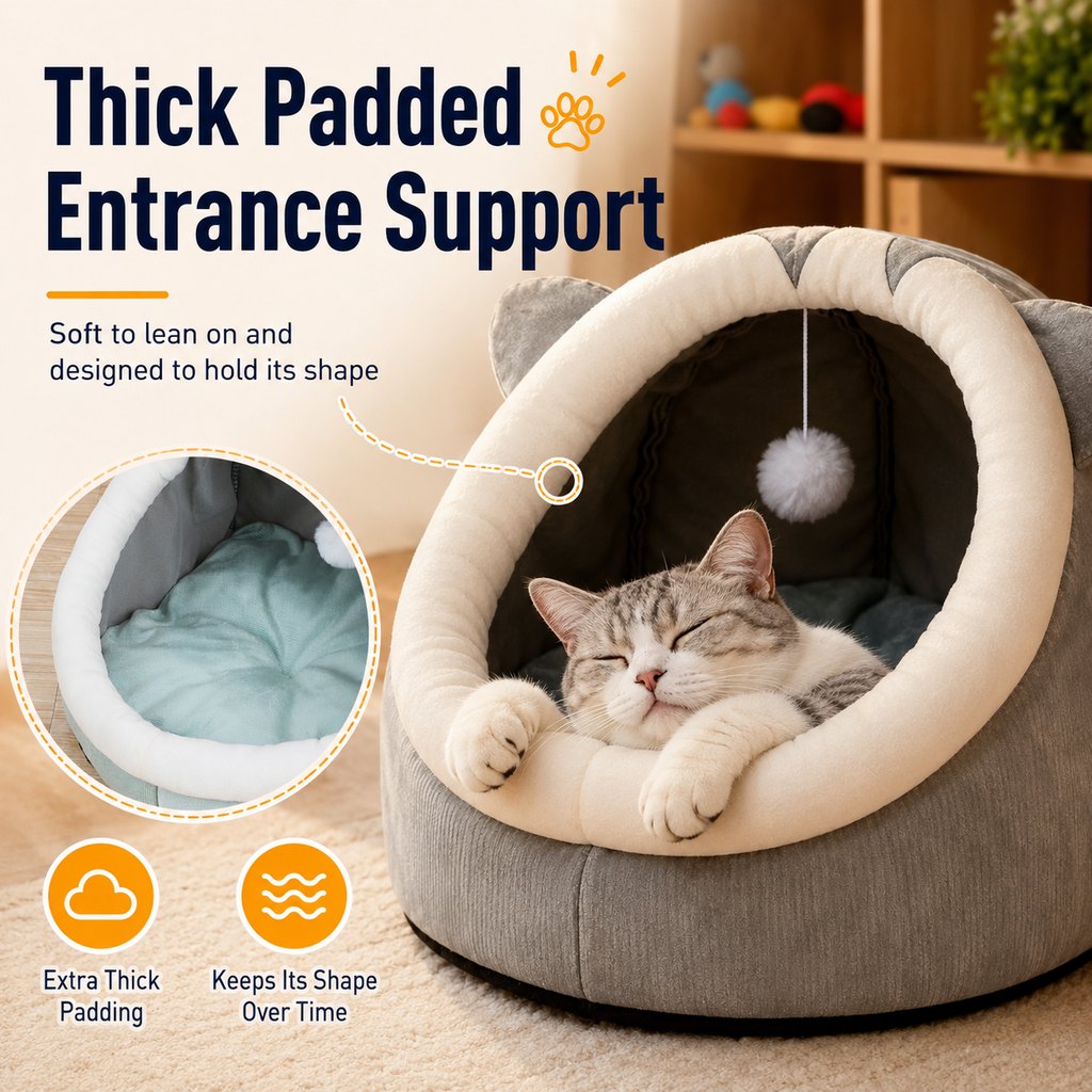 Ortekor Semi-Enclosed Plush Pet Bed for Cats & Small Dogs - Cozy Indoor Hideaway for Rest
