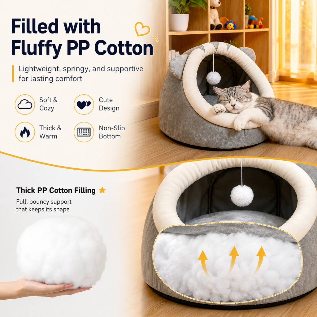 Ortekor Semi-Enclosed Plush Pet Bed for Cats & Small Dogs - Cozy Indoor Hideaway for Rest