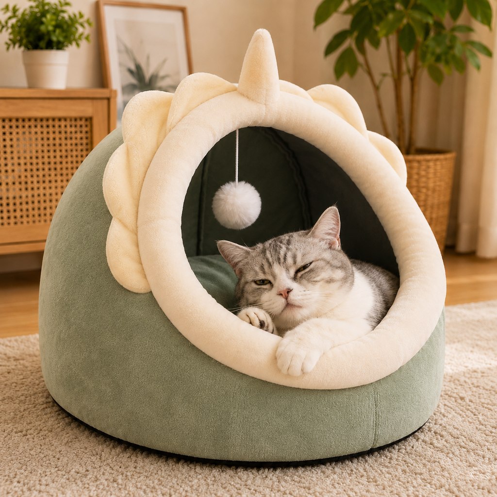 Ortekor Semi-Enclosed Plush Pet Bed for Cats & Small Dogs - Cozy Indoor Hideaway for Rest
