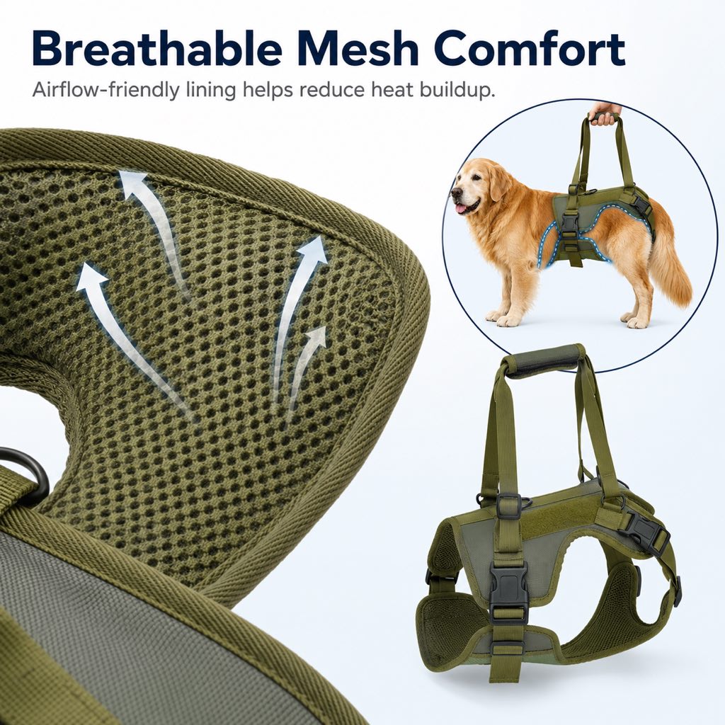 Ortekor Rear Support Dog Lift Harness for Stairs, Walks & Recovery - Padded Assist Harness for Senior, Injured & Weak-Hind-Leg Dogs
