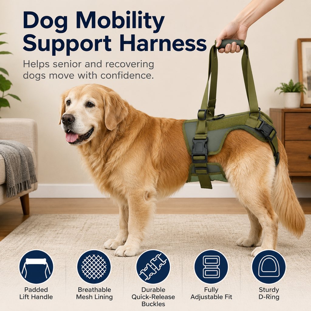 Ortekor Rear Support Dog Lift Harness for Stairs, Walks & Recovery - Padded Assist Harness for Senior, Injured & Weak-Hind-Leg Dogs