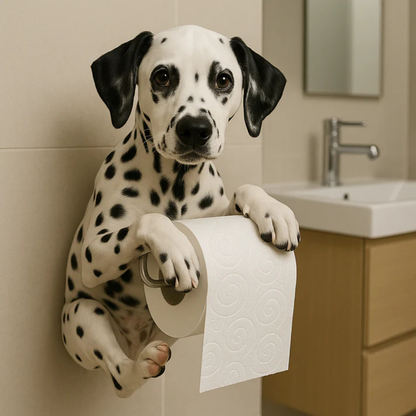 Dog Toilet Paper Holder Wall Mount – Playful Puppy Tissue Dispenser for Bathroom Décor, Fun Resin Design for Kids & Adults