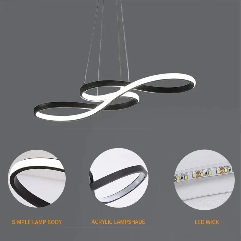 Modern Circle Hanging Fixture with Remote Dimming for Dining Room & Kitchen Island Adjustable Height 47 in Black White Gold Finish Contempor