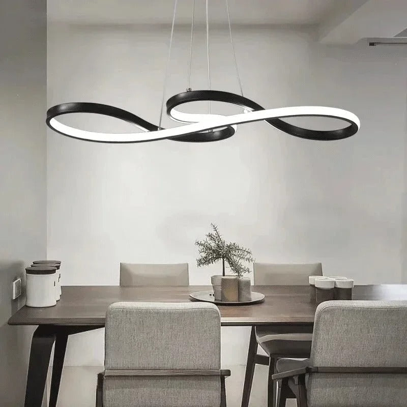 Modern Circle Hanging Fixture with Remote Dimming for Dining Room & Kitchen Island Adjustable Height 47 in Black White Gold Finish Contempor