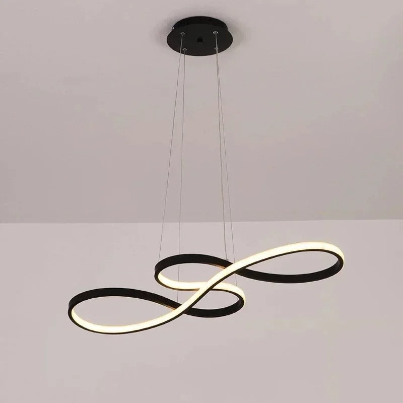 Modern Circle Hanging Fixture with Remote Dimming for Dining Room & Kitchen Island Adjustable Height 47 in Black White Gold Finish Contempor