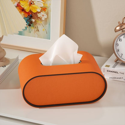 Faux Leather Tissue Dispenser Oval 9 × 5 × 4 Inches Desktop Organizer Napkin Caddy Home Office Bedroom Bathroom Tabletop Storage Accessories