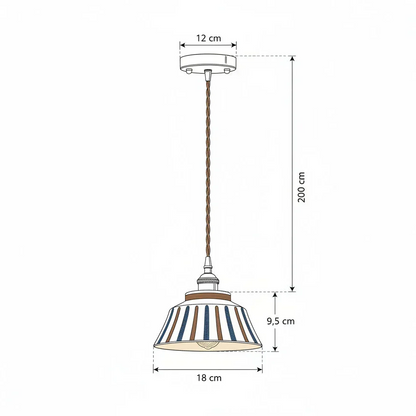 7-Inch Ceramic Hanging Lamp with Blue Stripe Pattern – Adjustable Cord Drop Light for Kitchen Island & Breakfast Bar