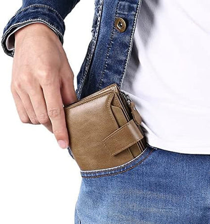 Genuine Leather Multi-Pocket Wallet with RFID Protection | Compact Design for Secure Organization