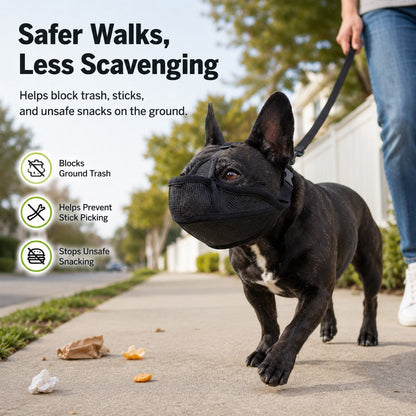 Ortekor French Bulldog Breathable Mesh Muzzle for Walks, Grooming & Scavenging Control - Drink-Friendly Short-Snout Dog Muzzle