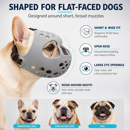 Ortekor Short-Snout Dog Muzzle for French Bulldogs - Breathable No-Bite & Anti-Scavenging Muzzle for Walks, Grooming and Daily Care