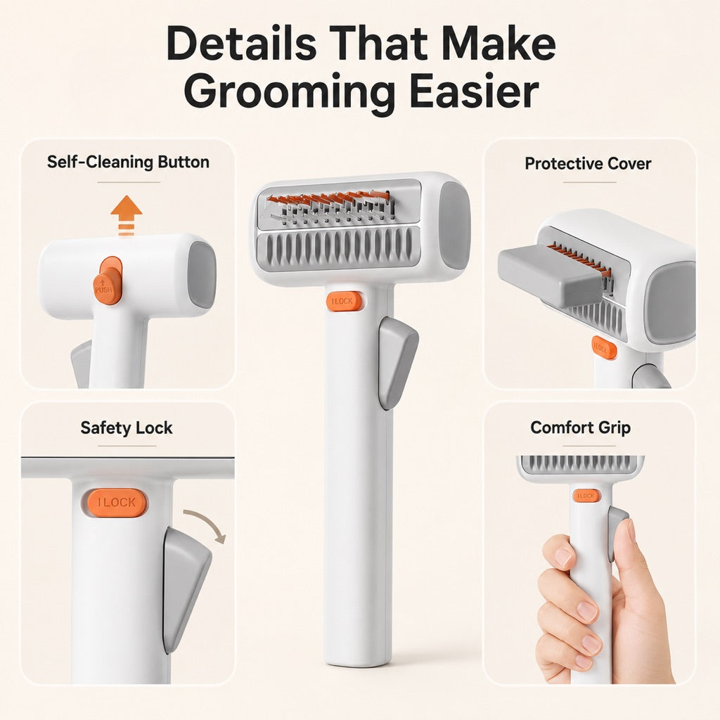 Ortekor Self-Cleaning Pet Grooming & Dematting Brush for Cats & Dogs - At-Home Deshedding Comb for Loose Fur, Tangles & Couch Hair