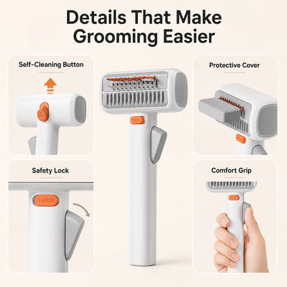 Ortekor Self-Cleaning Pet Grooming & Dematting Brush for Cats & Dogs - At-Home Deshedding Comb for Loose Fur, Tangles & Couch Hair