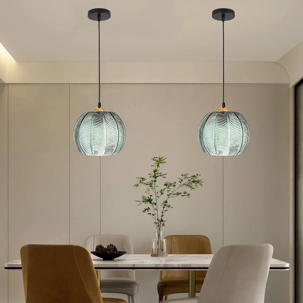 Hanging Ceiling Fixture with Organic Foliage Motif in Translucent Green – 12-Inch Diameter Drop Light for Dining Area, Kitchen Island, or Be
